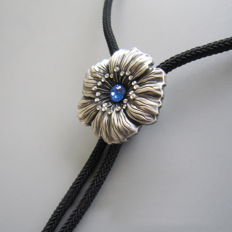 Clearance: Blue Faux Crystal Rhinestone Flower Shape Bolo Tie