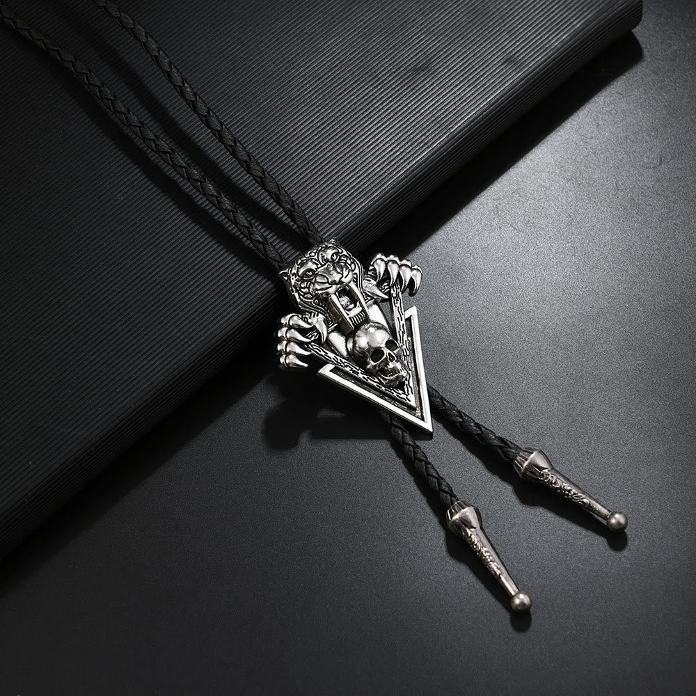 Western Vintage Tiger Skull With Sharp Teeth Bolo Tie