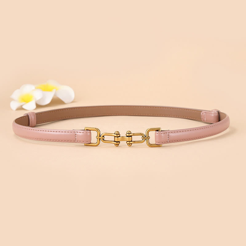 Women's Skinny Horseshoe Buckle Belt Snaffle Bit Leather Belt