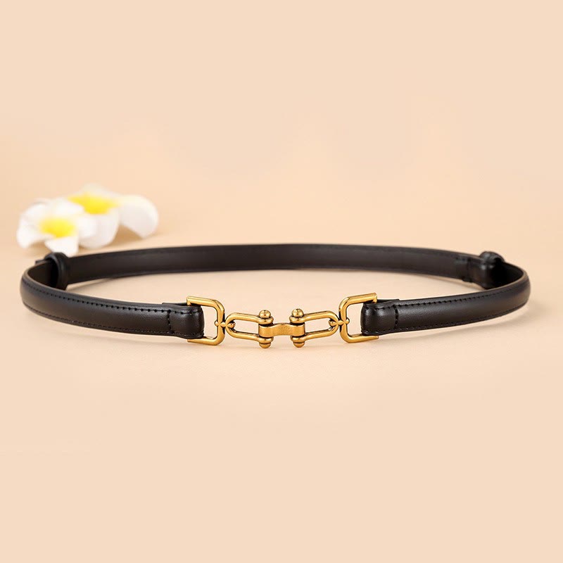 Women's Skinny Horseshoe Buckle Belt Snaffle Bit Leather Belt