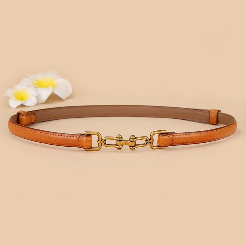 Women's Skinny Horseshoe Buckle Belt Snaffle Bit Leather Belt