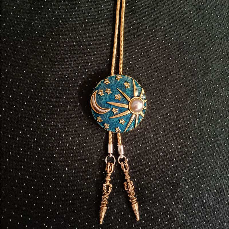 Vintage Sun And Moon With Pearl Bolo Tie