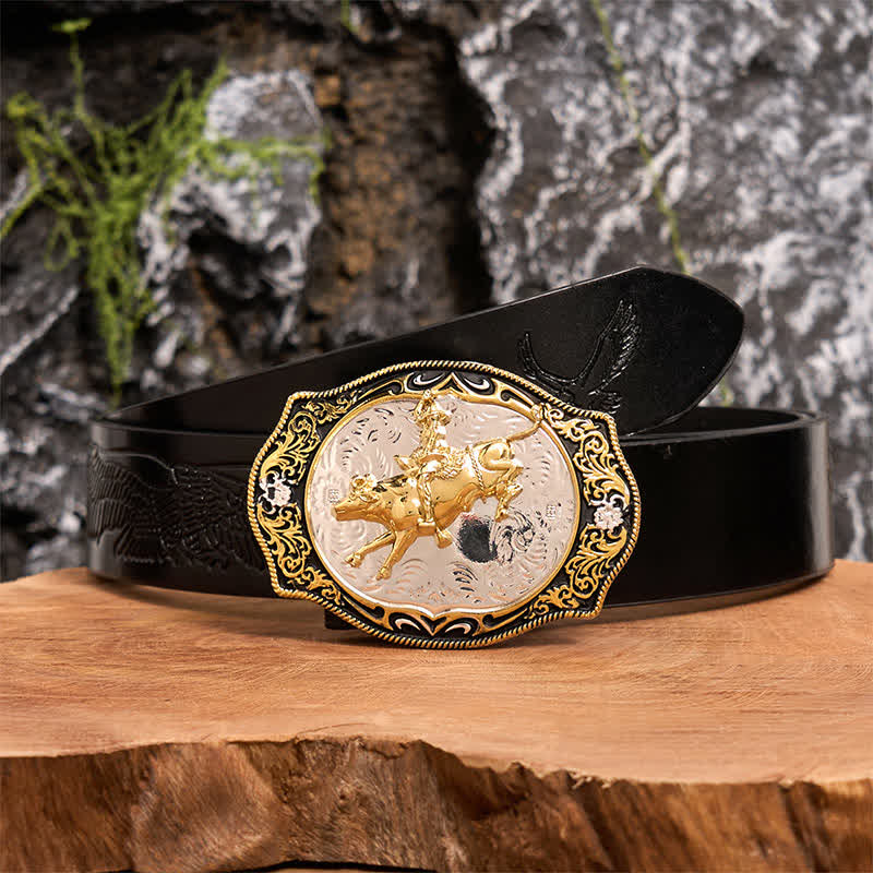 Gold & Black DIY Western Horse Riding Knight Cowboy Buckle Leather Belt