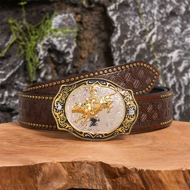 Gold & Black DIY Western Horse Riding Knight Cowboy Buckle Leather Belt
