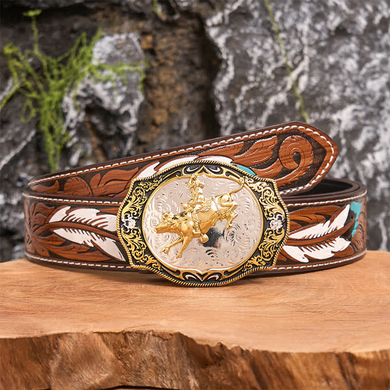 Gold & Black DIY Western Horse Riding Knight Cowboy Buckle Leather Belt