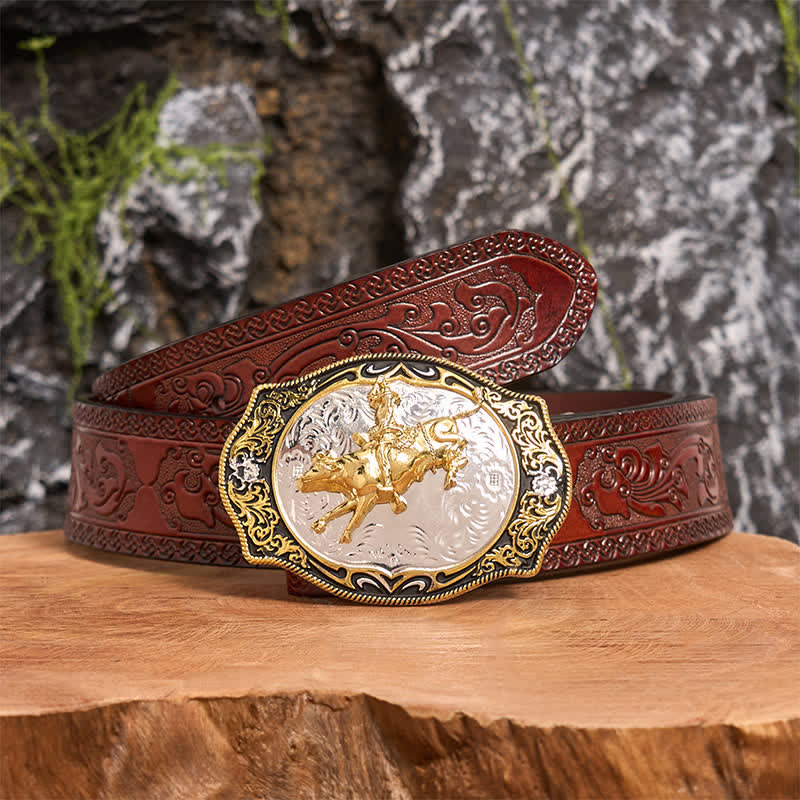 Gold & Black DIY Western Horse Riding Knight Cowboy Buckle Leather Belt