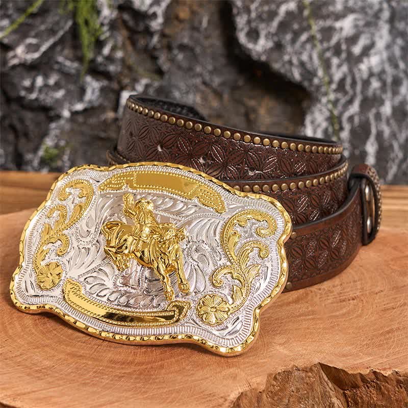 Gold Horseback Riding DIY Western Cowboy Buckle Leather Belt
