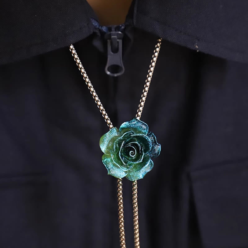 Handmade Micro Flash Gradient Blue Rose Bolo Tie