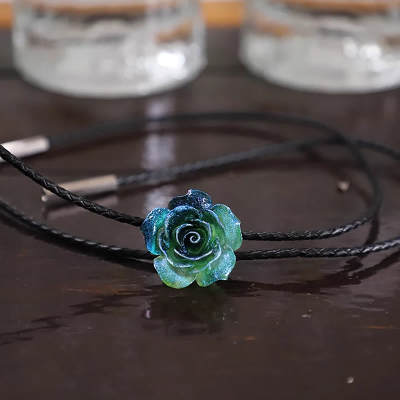 Handmade Micro Flash Gradient Blue Rose Bolo Tie