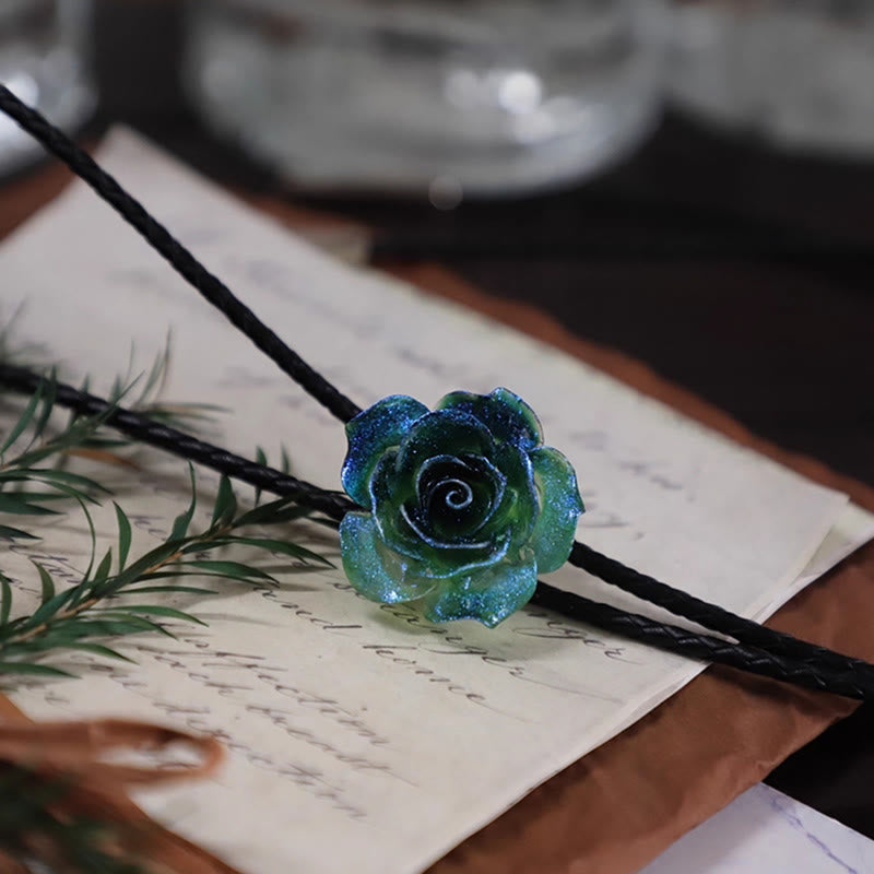 Handmade Micro Flash Gradient Blue Rose Bolo Tie