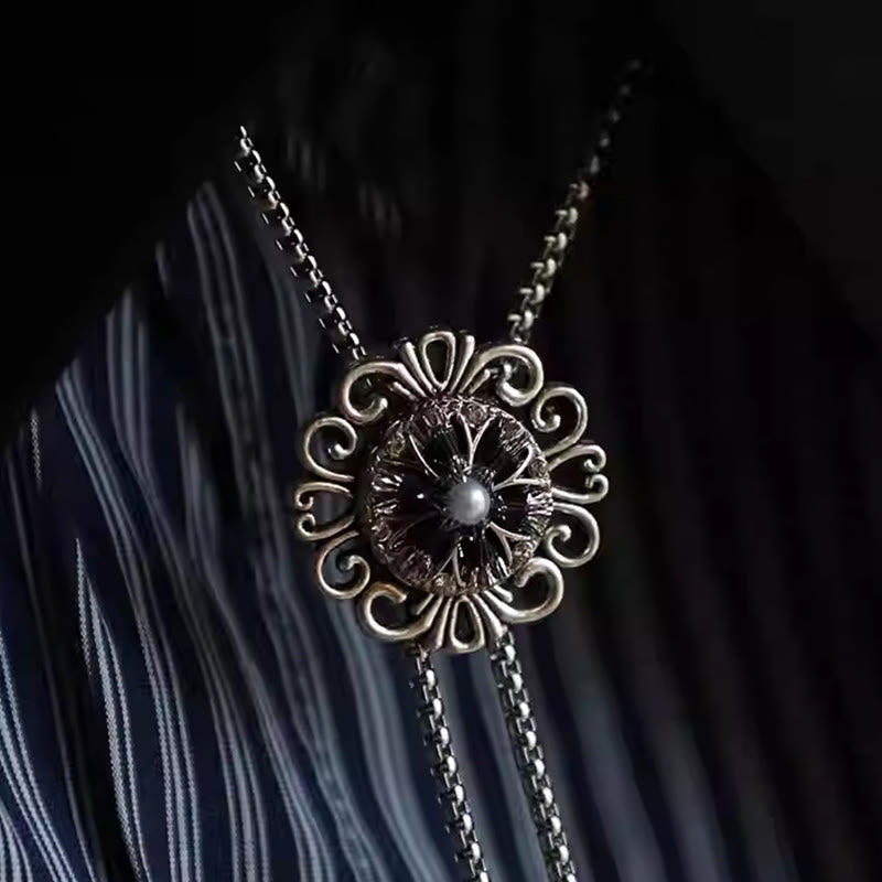 Exquisite Lace Imitation Pearl Round Pendant Bolo Tie