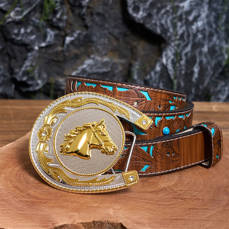 Large Horseshoe Shape DIY Western Buckle Leather Belt
