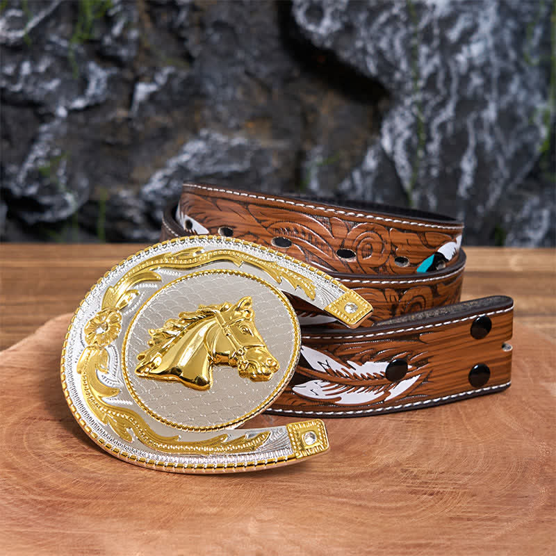 Large Horseshoe Shape DIY Western Buckle Leather Belt