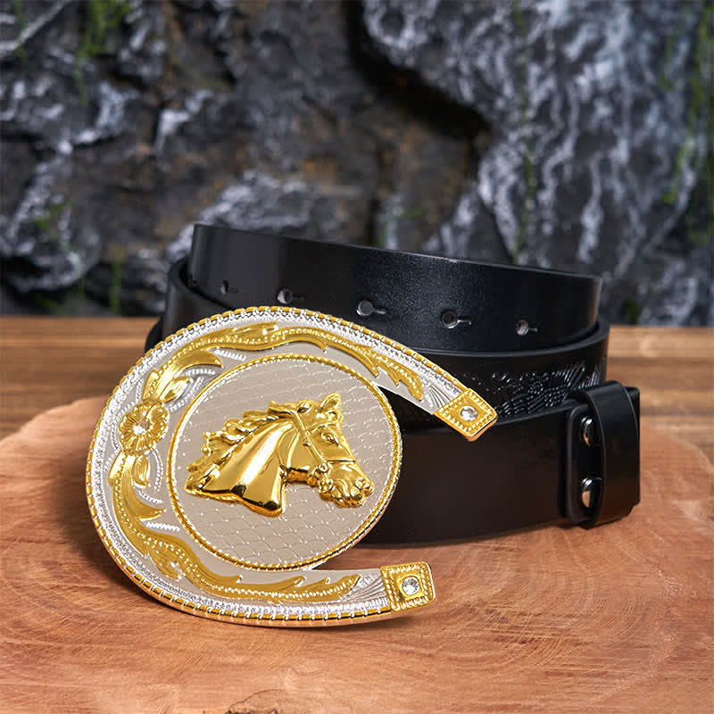 Large Horseshoe Shape DIY Western Buckle Leather Belt
