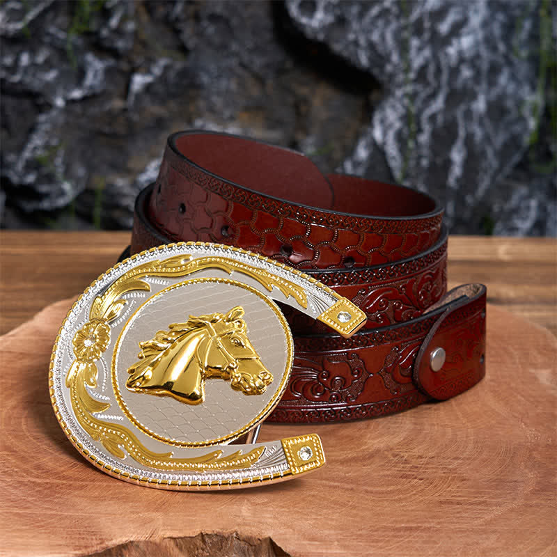 Large Horseshoe Shape DIY Western Buckle Leather Belt