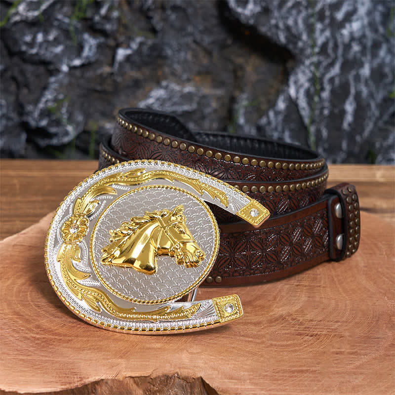 Large Horseshoe Shape DIY Western Buckle Leather Belt
