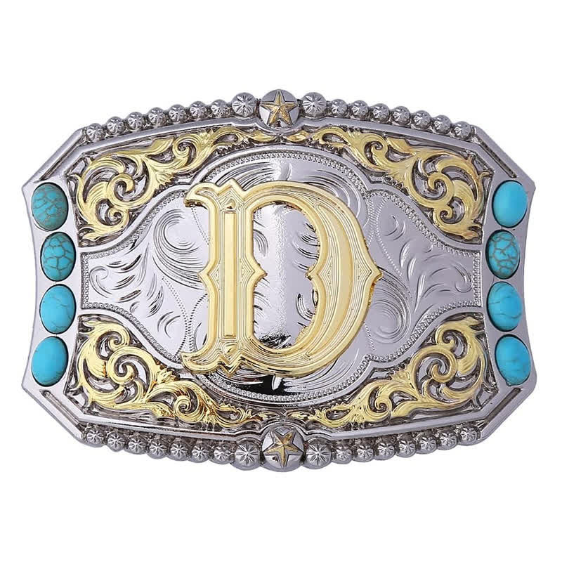 Decorative Turquoise DIY Initial Letter Buckle Leather Belt