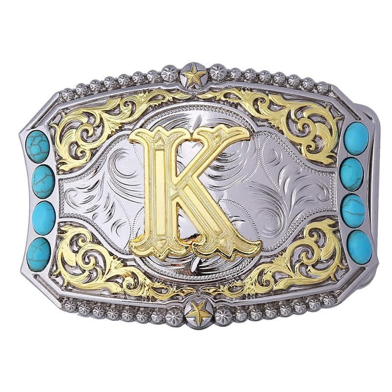 Decorative Turquoise DIY Initial Letter Buckle Leather Belt