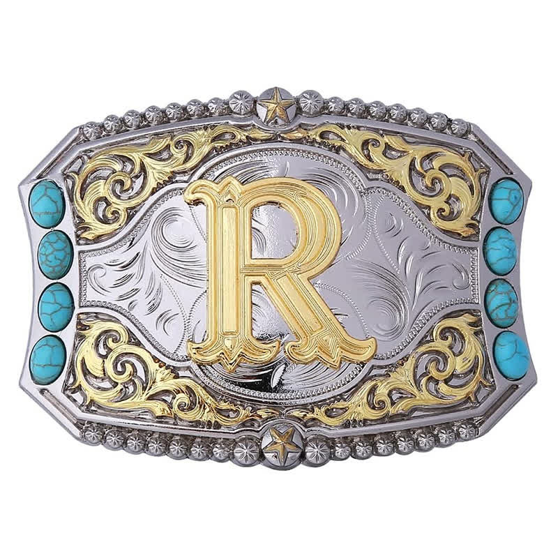 Decorative Turquoise DIY Initial Letter Buckle Leather Belt