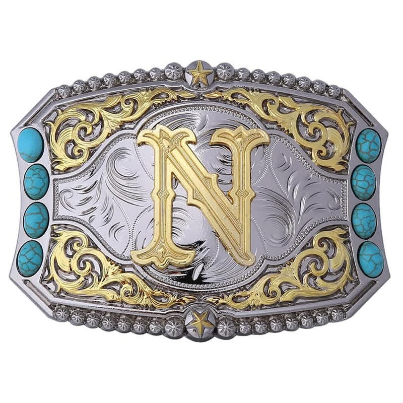Decorative Turquoise DIY Initial Letter Buckle Leather Belt