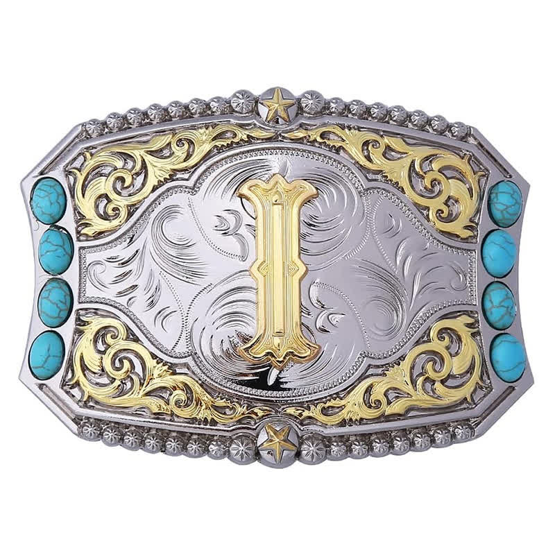 Decorative Turquoise DIY Initial Letter Buckle Leather Belt