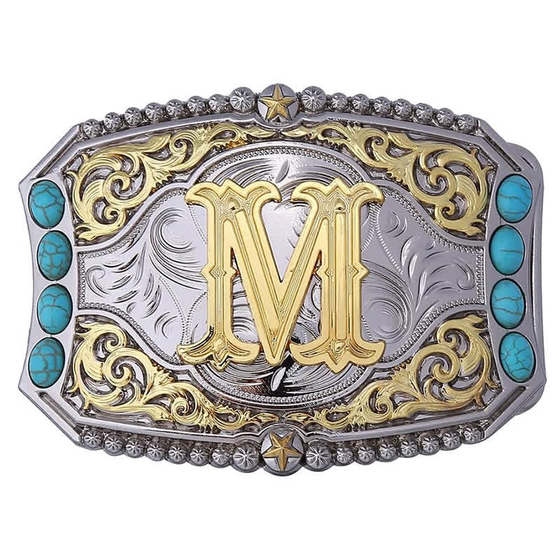 Decorative Turquoise DIY Initial Letter Buckle Leather Belt