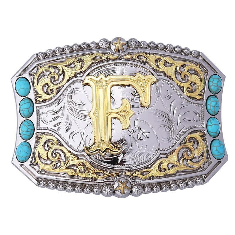Decorative Turquoise DIY Initial Letter Buckle Leather Belt