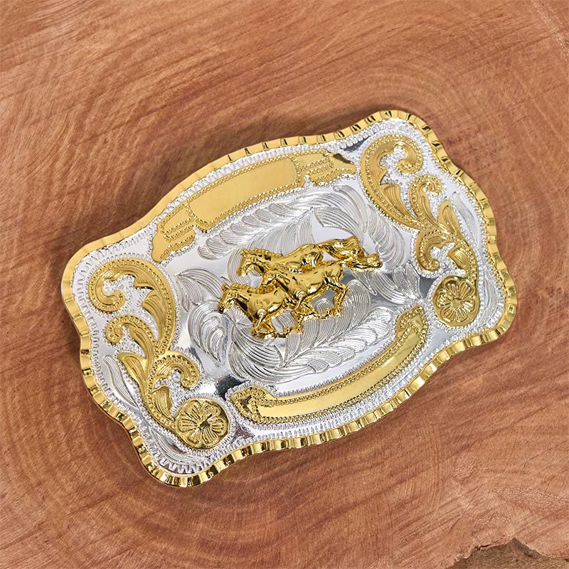 Three Galloping Horses DIY Cowboy Buckle Leather Belt