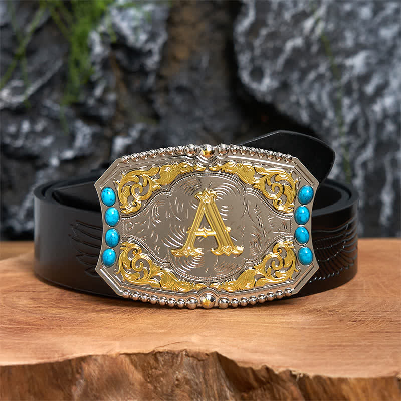 Decorative Turquoise DIY Initial Letter Buckle Leather Belt