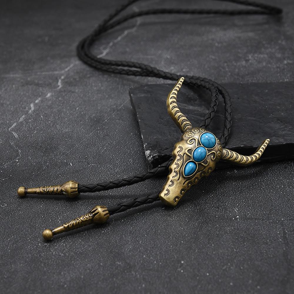 Western Turquoise Bull Pendant Bolo Tie