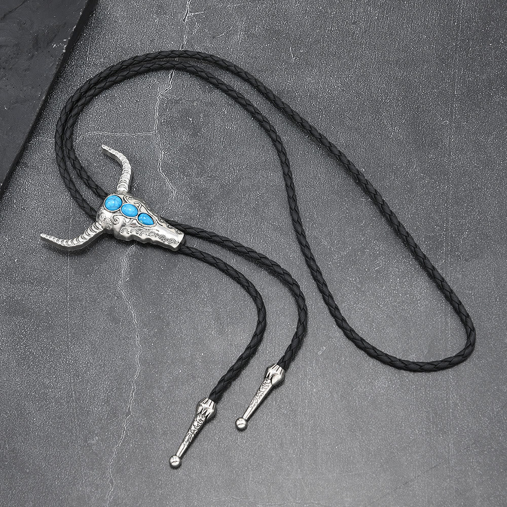Western Turquoise Bull Pendant Bolo Tie