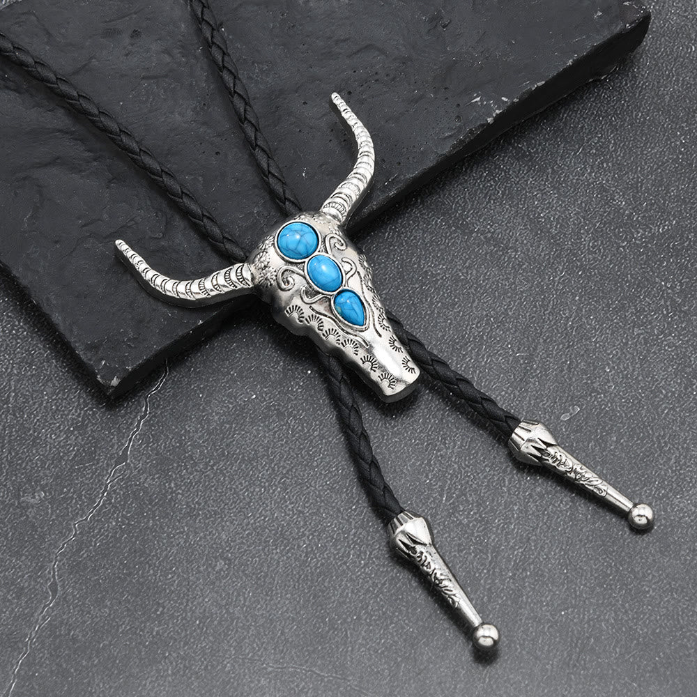 Western Turquoise Bull Pendant Bolo Tie