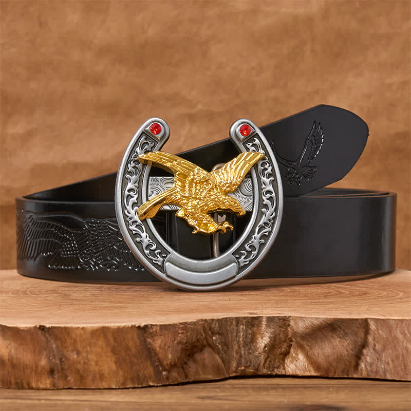 Gold Eagle Western Horseshoe Shape Buckle Leather Belt
