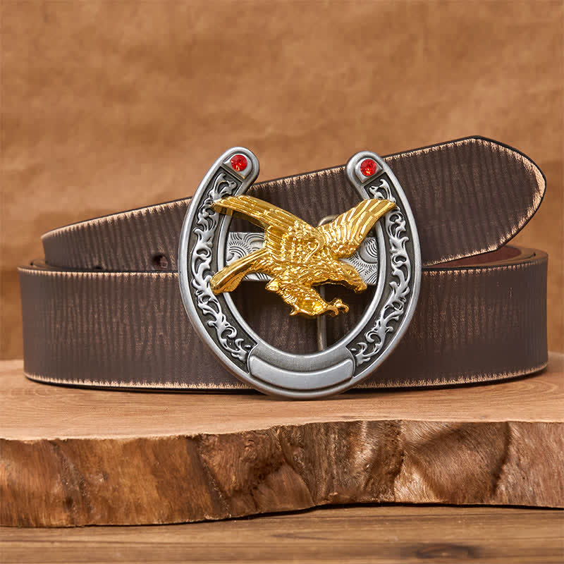 Gold Eagle Western Horseshoe Shape Buckle Leather Belt