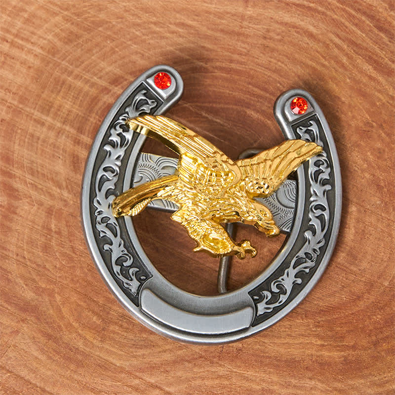 Gold Eagle Western Horseshoe Shape Buckle Leather Belt