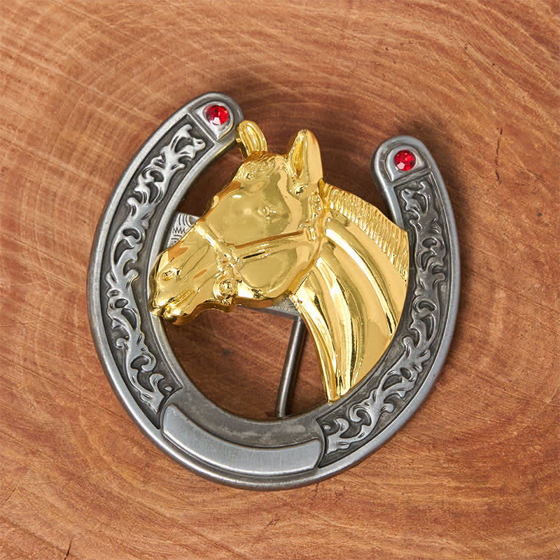 Horse Head & Horseshoe Shape Buckle Leather Belt