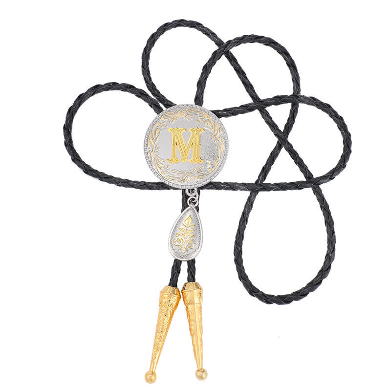 Initial Letter A To Z Bolo Tie With Teardrop-Shaped Pendant