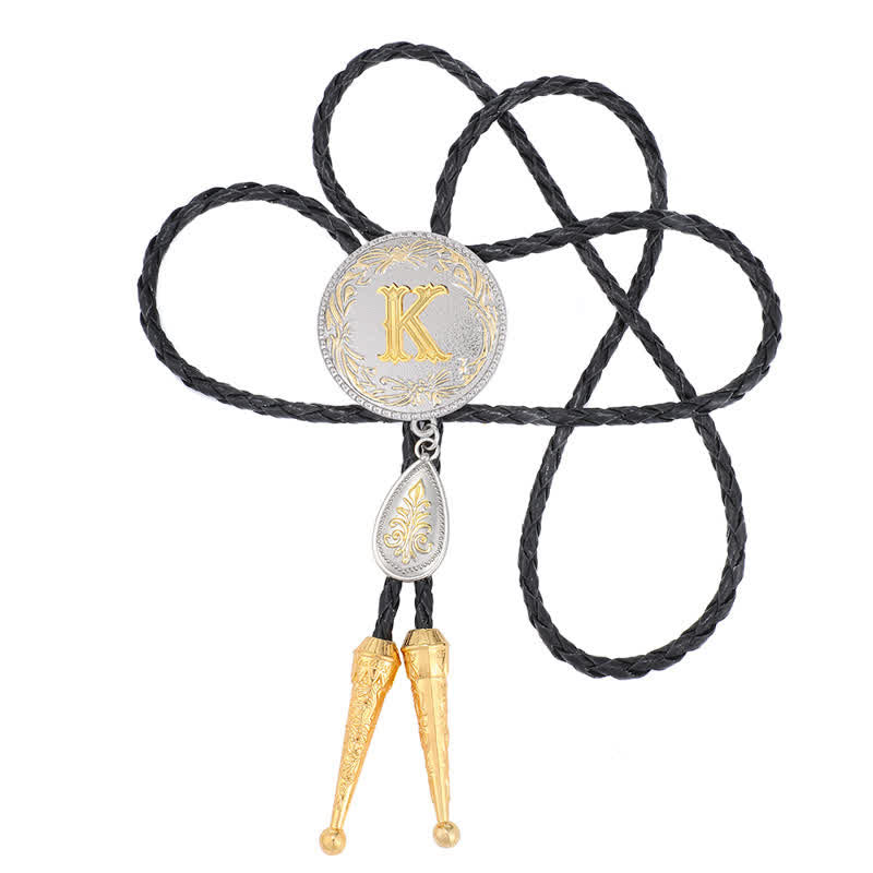 Initial Letter A To Z Bolo Tie With Teardrop-Shaped Pendant