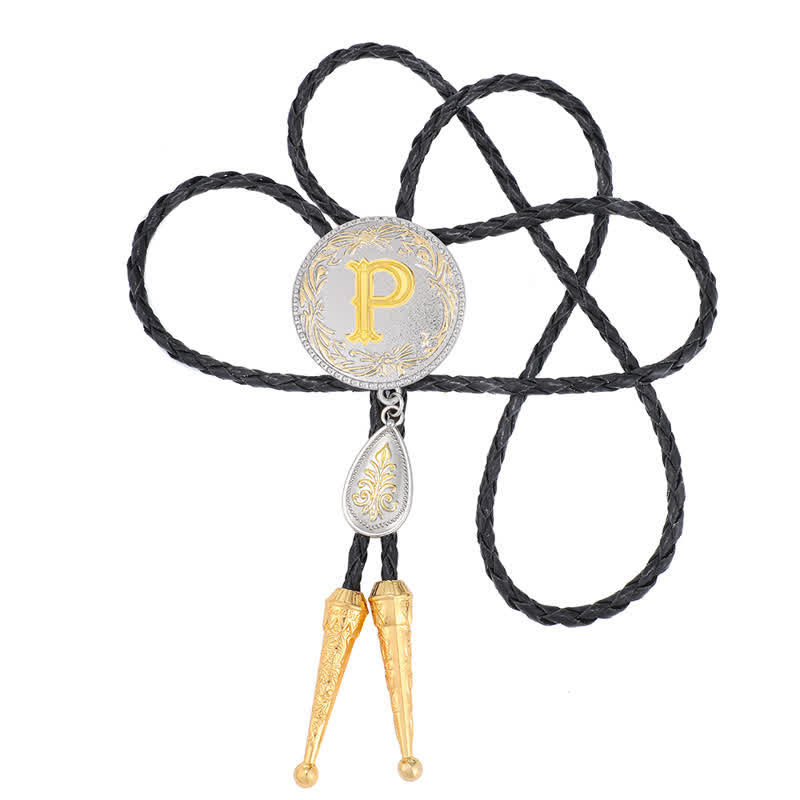 Initial Letter A To Z Bolo Tie With Teardrop-Shaped Pendant
