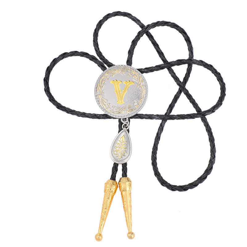 Initial Letter A To Z Bolo Tie With Teardrop-Shaped Pendant