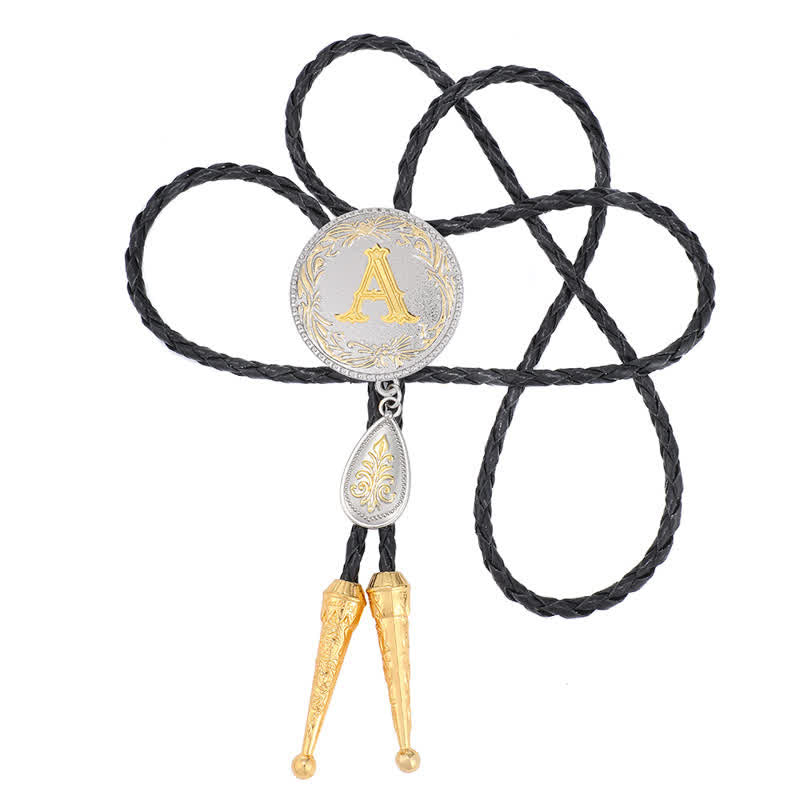 Initial Letter A To Z Bolo Tie With Teardrop-Shaped Pendant