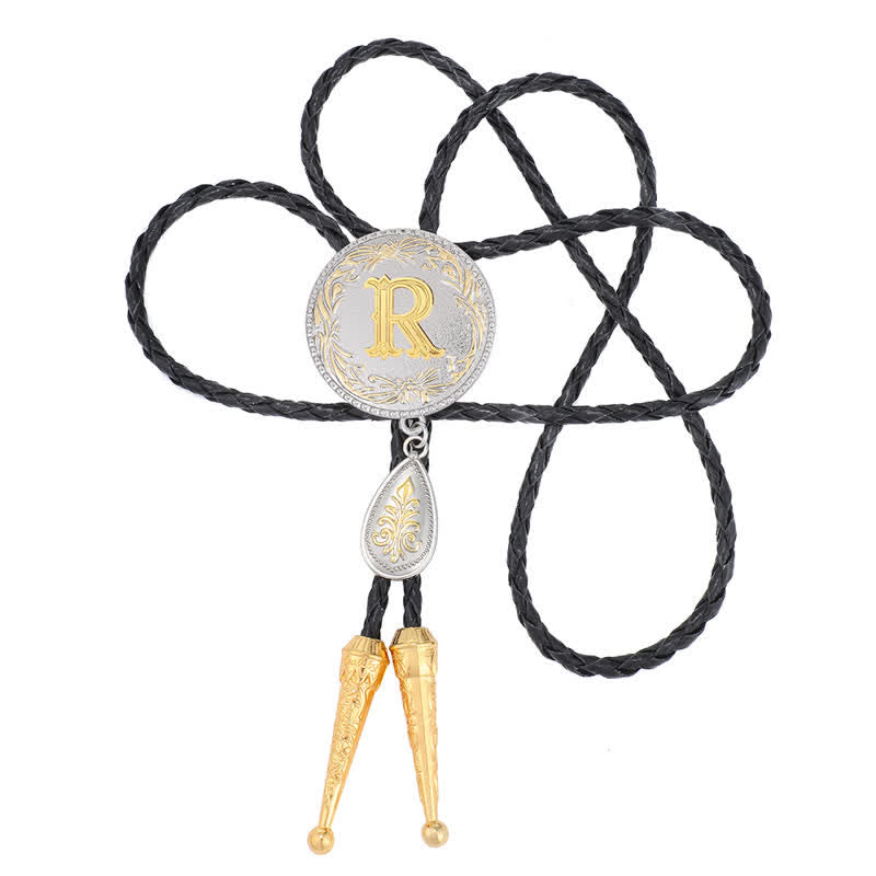 Initial Letter A To Z Bolo Tie With Teardrop-Shaped Pendant