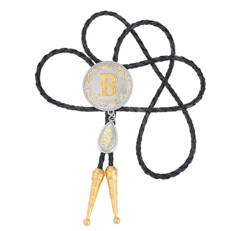 Initial Letter A To Z Bolo Tie With Teardrop-Shaped Pendant