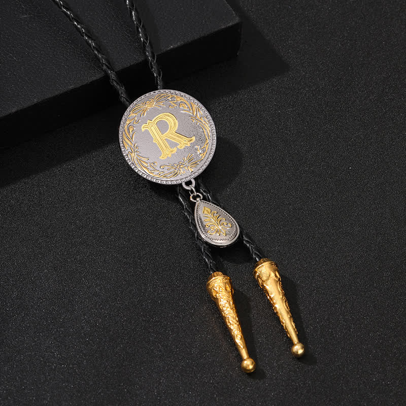 Initial Letter A To Z Bolo Tie With Teardrop-Shaped Pendant