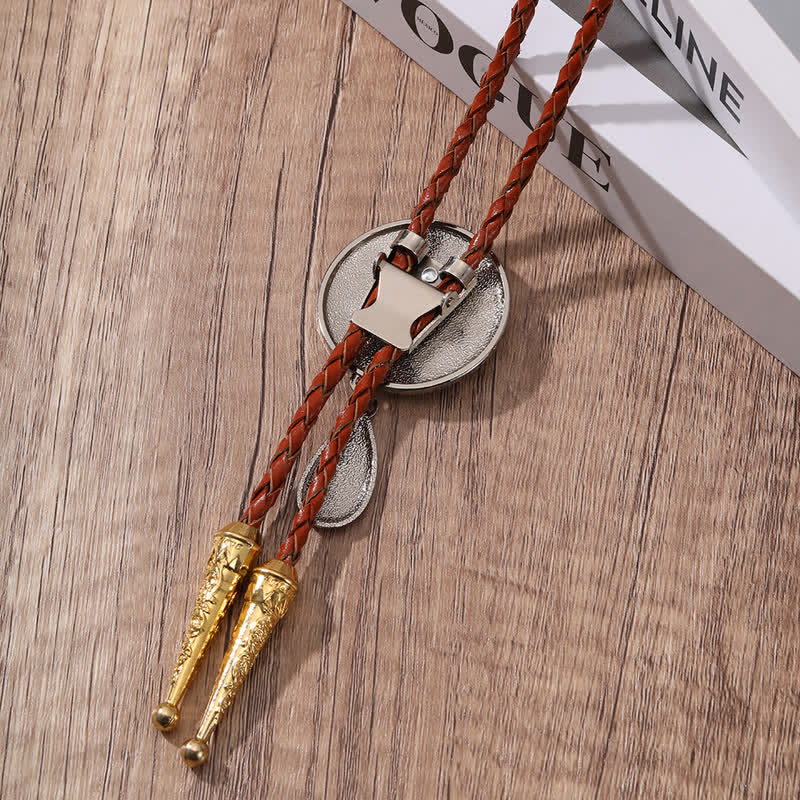 Initial Letter Brown Leather Bolo Tie With Teardrop-Shaped Pendant