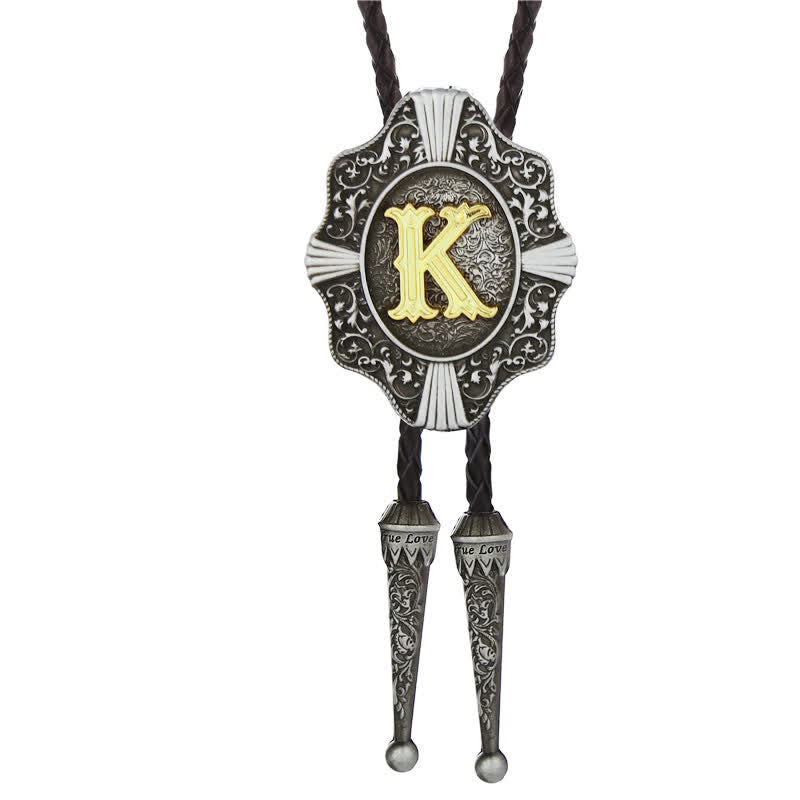 Intricate Filigree Design Initial Letter A To Z Bolo Tie