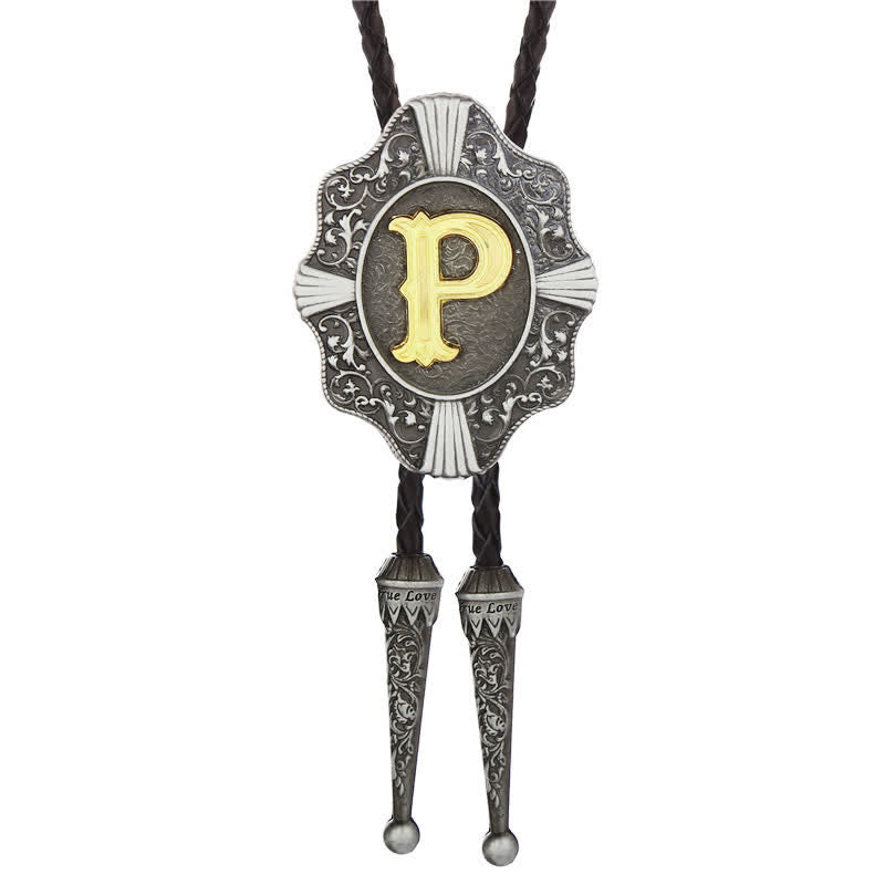 Intricate Filigree Design Initial Letter A To Z Bolo Tie