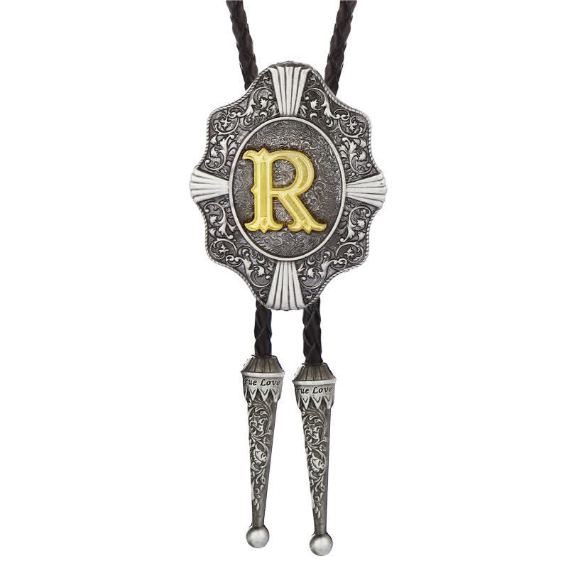 Intricate Filigree Design Initial Letter A To Z Bolo Tie