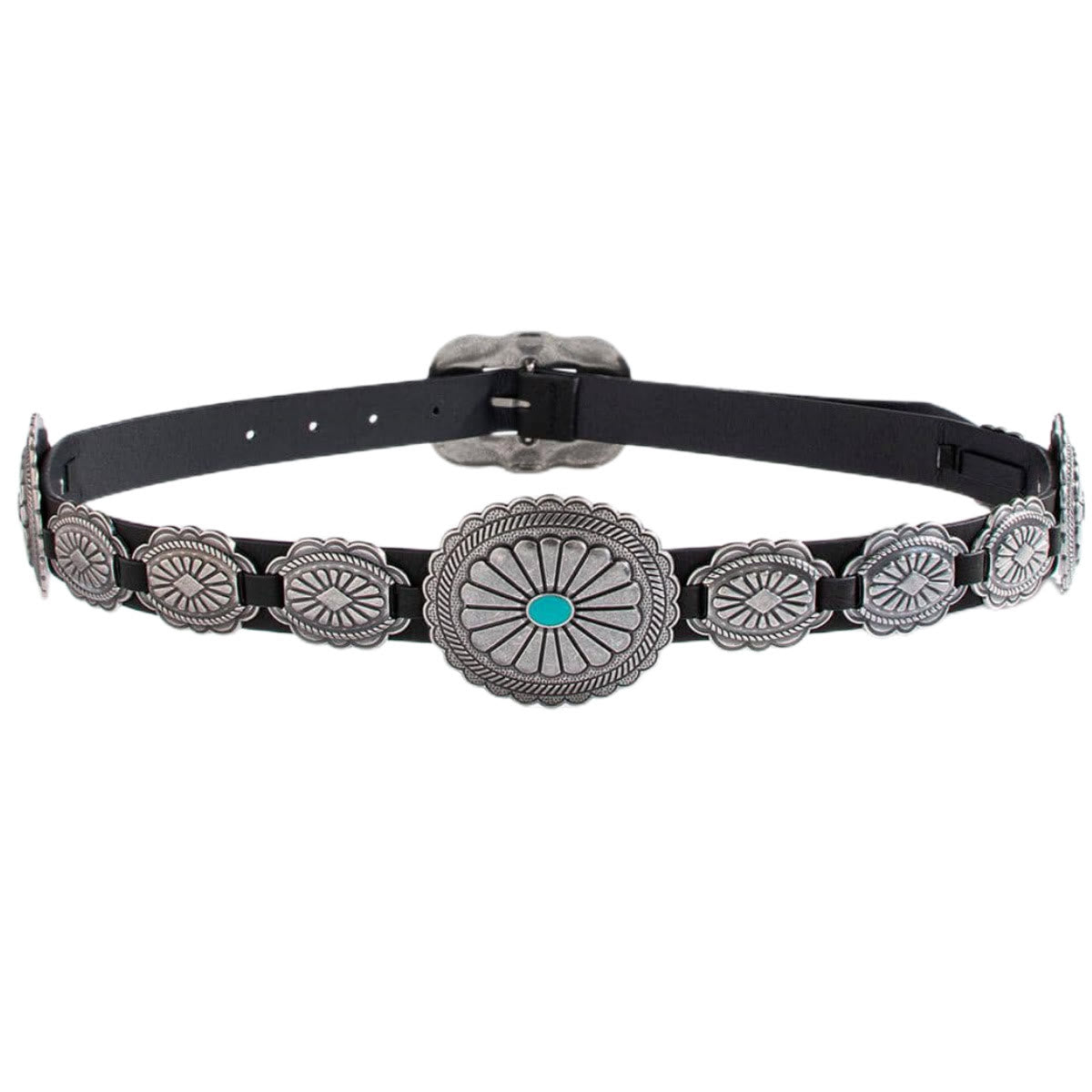 Women's Silver Patterned Turquoise Buckle Belt