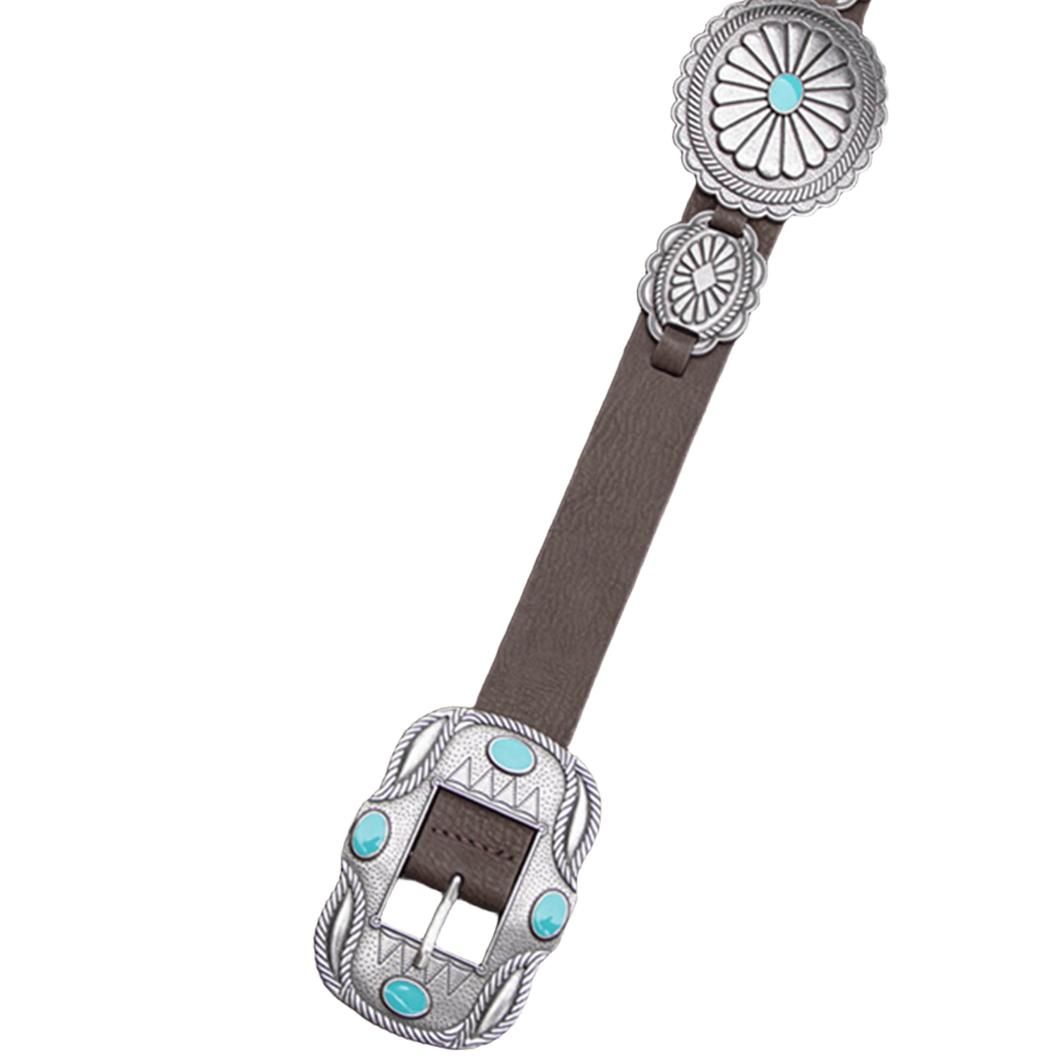 Women's Silver Patterned Turquoise Buckle Belt